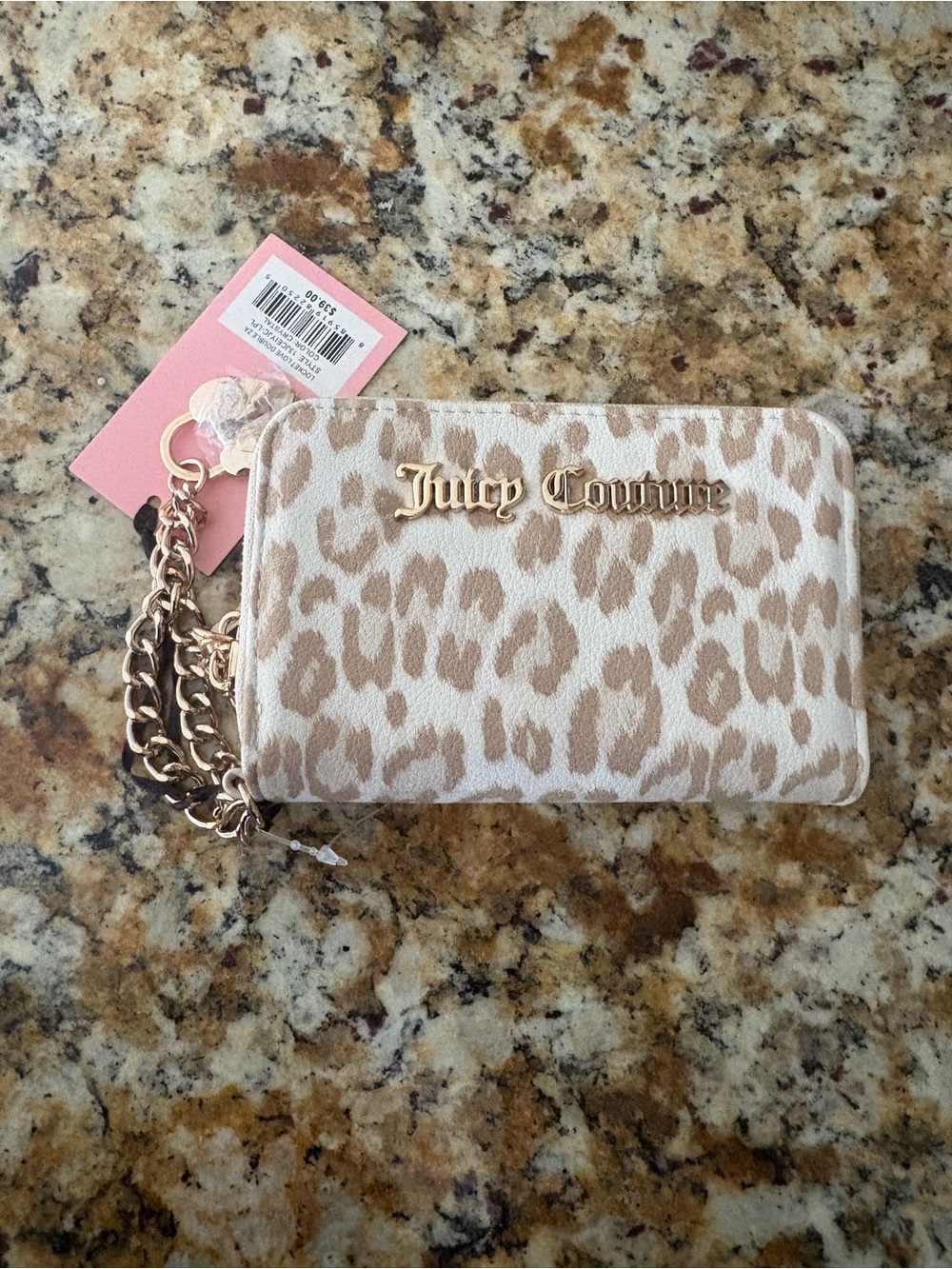 Juicy Couture Leopard-Print Wristlet Wallet with Gold Logo